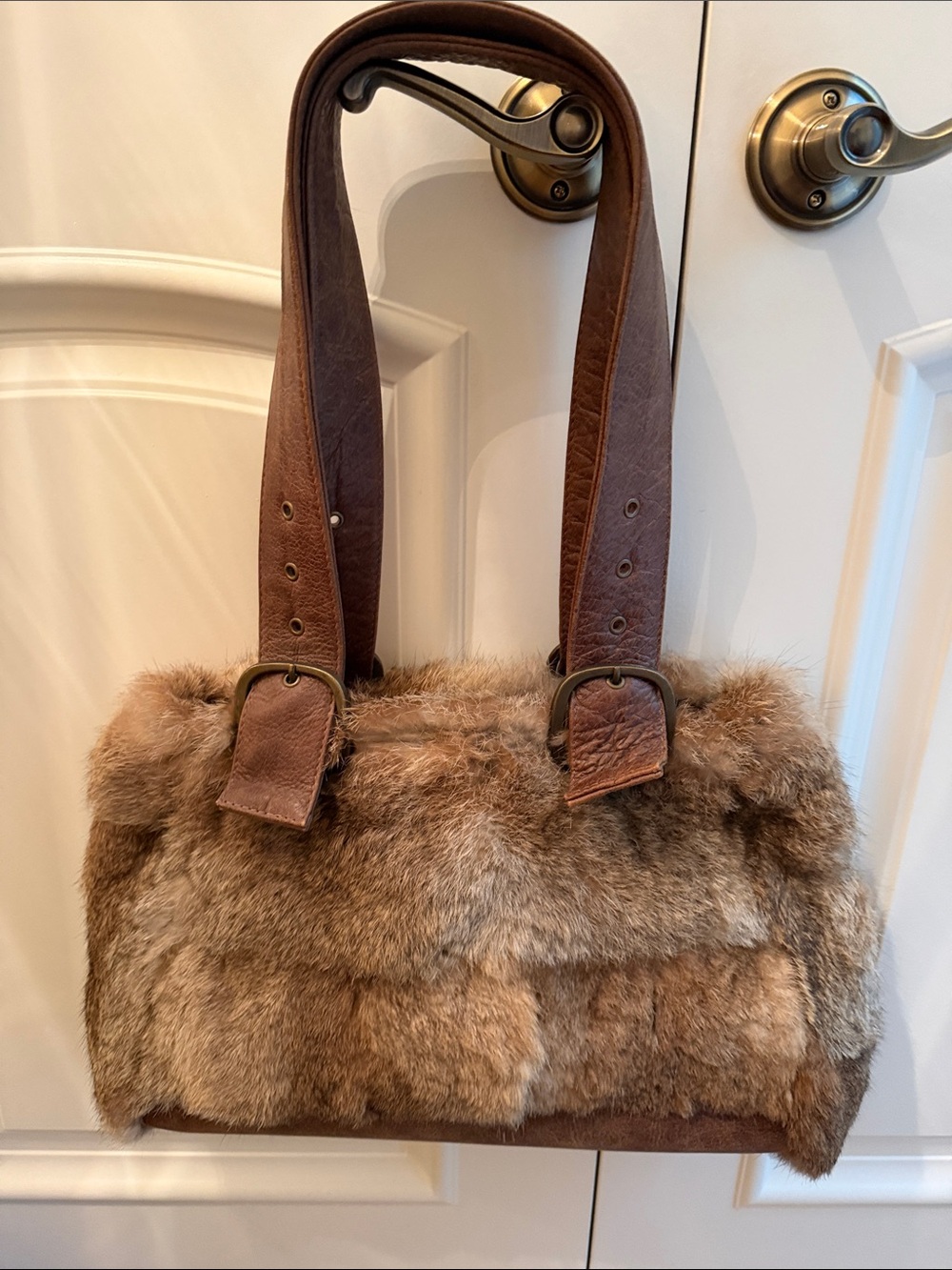 Vintage Fur Shoulder Bag/tote with Leather Straps